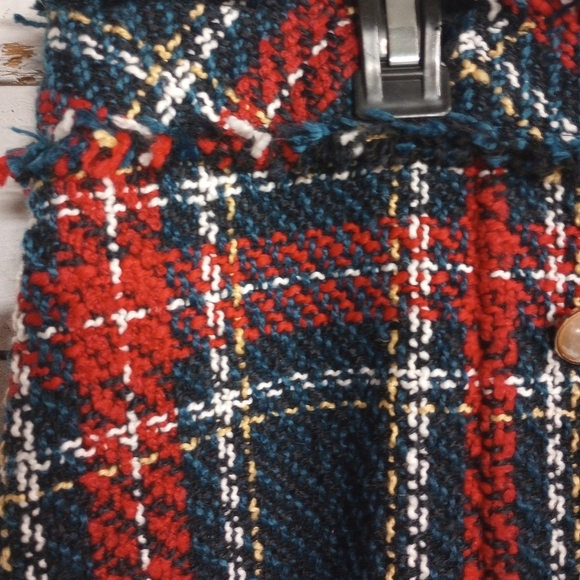 Pink Lily Women's Size 2XL Red Blue Tweed Skirt with Fringe, Lined, Back Zipper - Picture 2 of 7